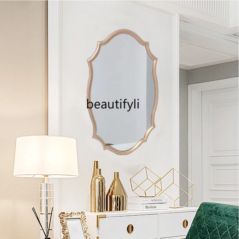 

Bathroom makeup mirror wall-mounted bathroom mirror American light luxury European vanity mirror with lamp