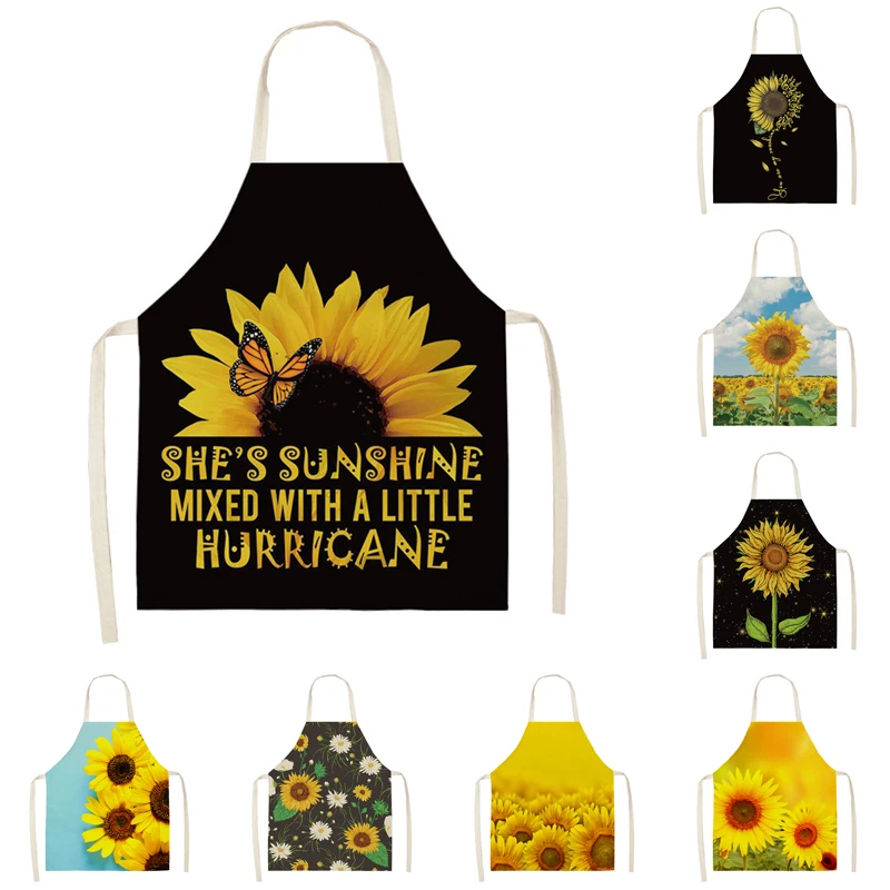 

Sunflower Pattern Cleaning Art Aprons 55*68cm Home Cooking Waist Bib Cotton Linen Funny Pinafore Cleaning Tools