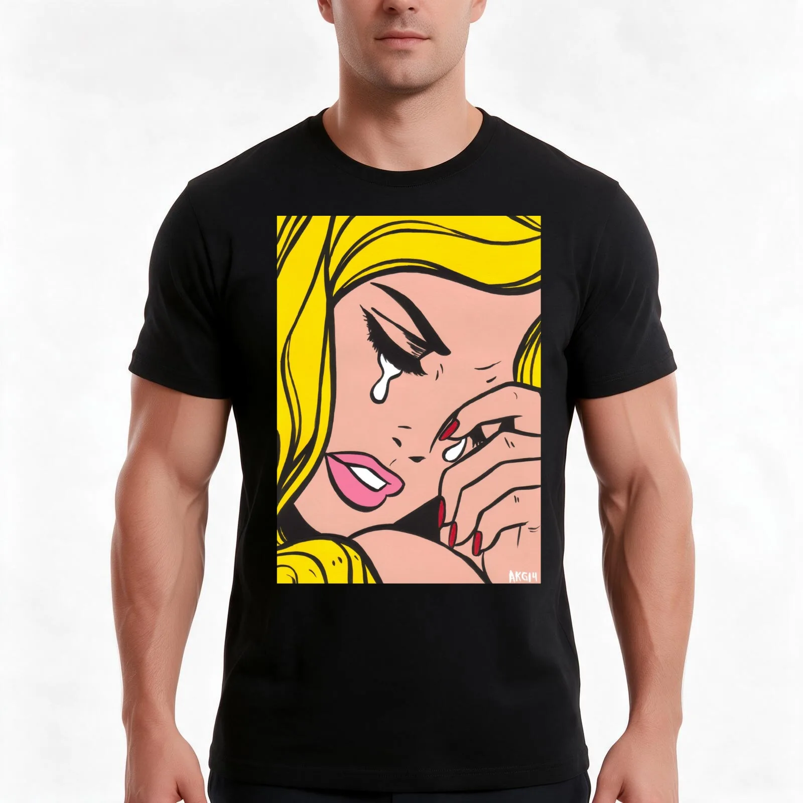 Blonde Crying Comic Girl T-Shirt, Summer Casual Cotton Tee, Oversized Streetwear Tops, Vintage Graphic Print, Unisex Men Women