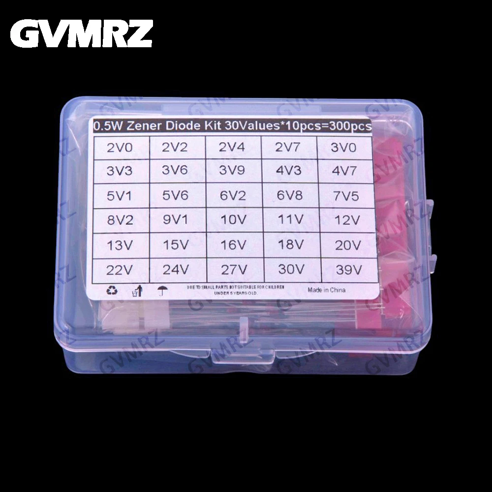 30Values ​​300PCS 0.5W Zener Diode Sample Package 2V0-39V DO-35 2V0 2V2 2V4 2V7 3V0 3V3 3V6 3V9 4V3 4V7 5V1