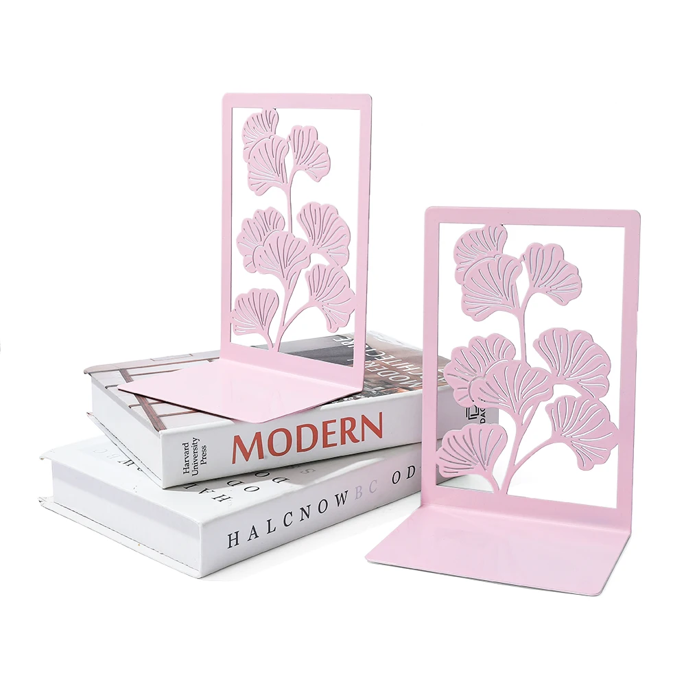 1pair Pink Apricot Leaf Metal Bookshelf Office Bookshelf Desktop Storage Desktop Decoration Reading Gift for Students