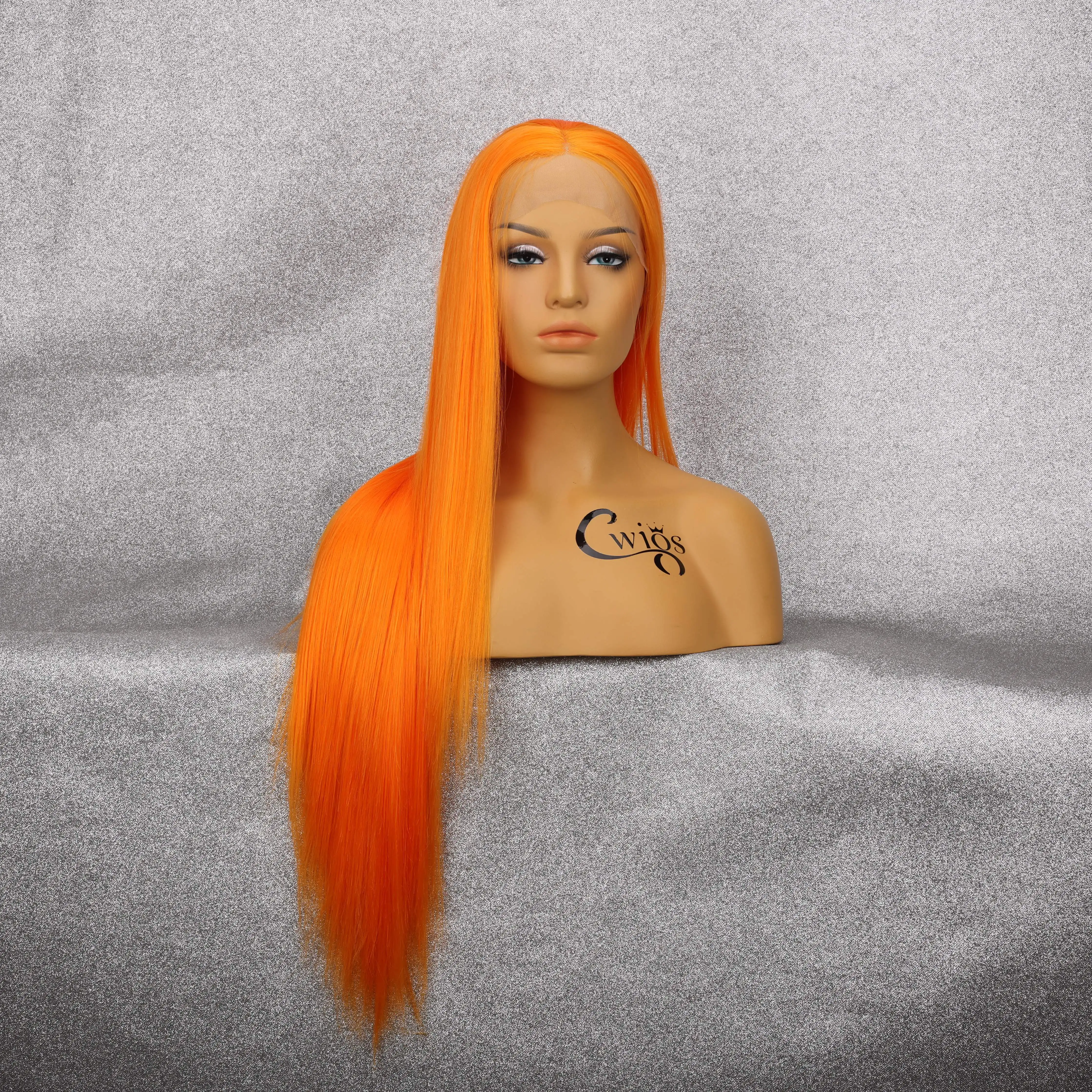 Orange Front Lace Synthetic Long Straight Wig Soft Comfortable Mesh Cap Breathable Comfortable Cosplay Women's Wig