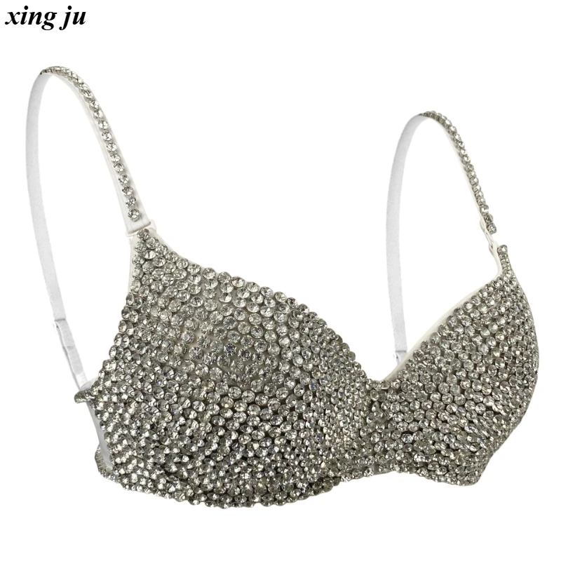 Xing Ju Frauen Jazz Dance Sexy Diamant Sling Cropped Tops Mode Ärmelloses Korsett Strass Stricken Weste Nachtclub DJ Bühne Tragen