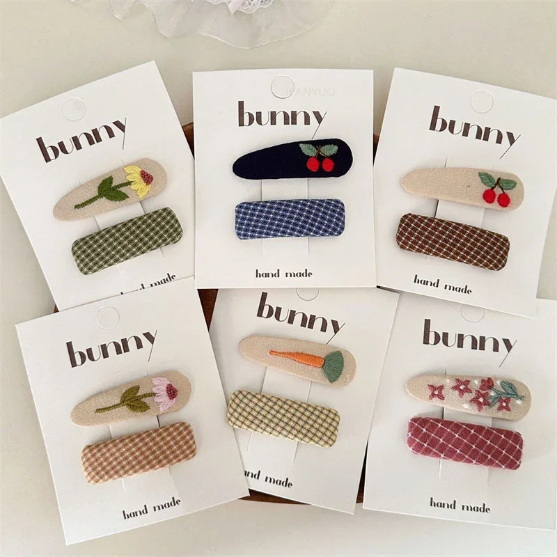 الكورية الحلو المطرزة زهرة الرضع الأطفال مقاطع الشعر لطيف تنوعا الكرز فتاة الطفل دبوس الشعر أزياء الأخوات الاطفال أغطية الرأس