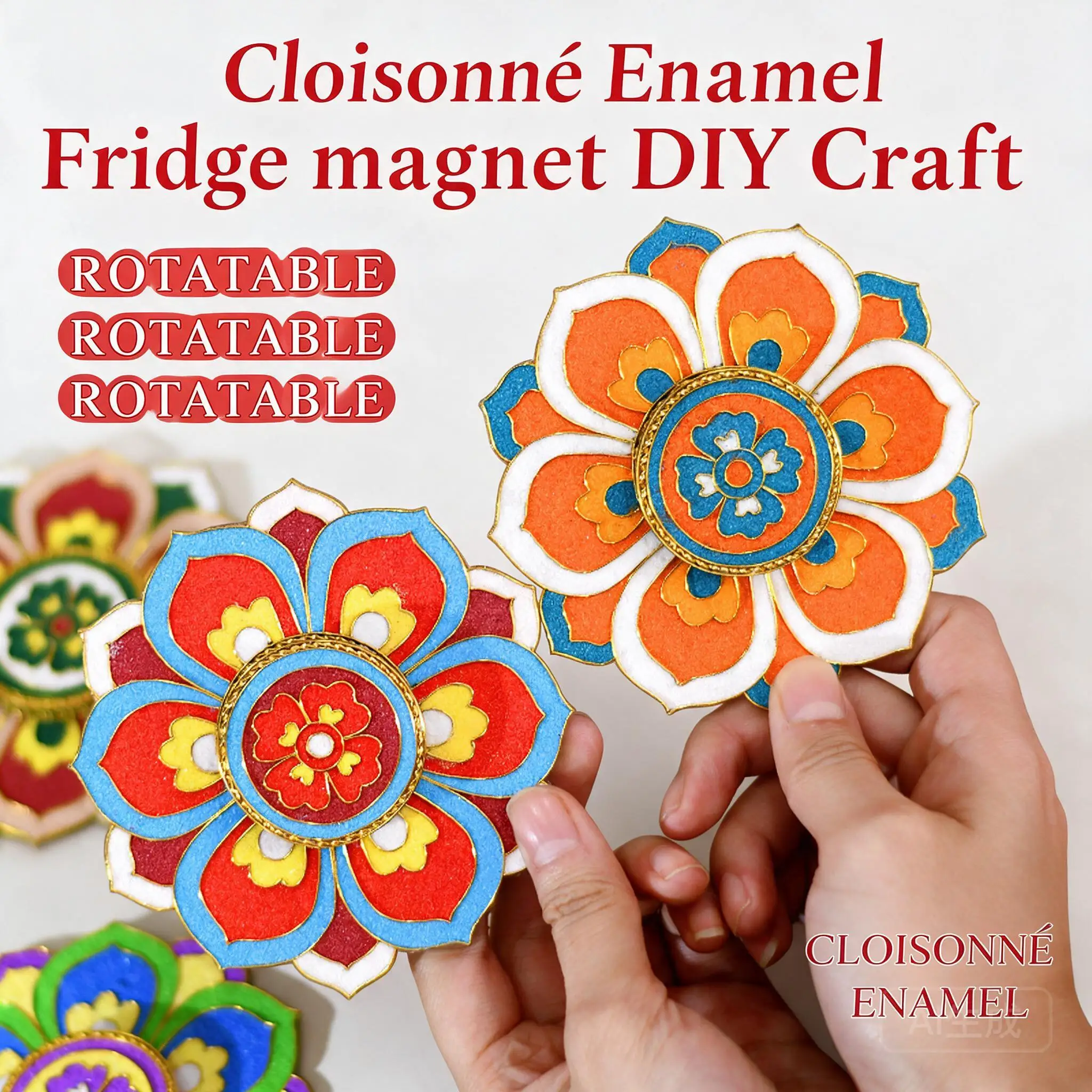Handmade Cloisonne Enamel Diy Kit 3d Rotatable Dunhuang Caisson Pattern Magnetic Fridge Magnet Craft Set With Or Without Tools