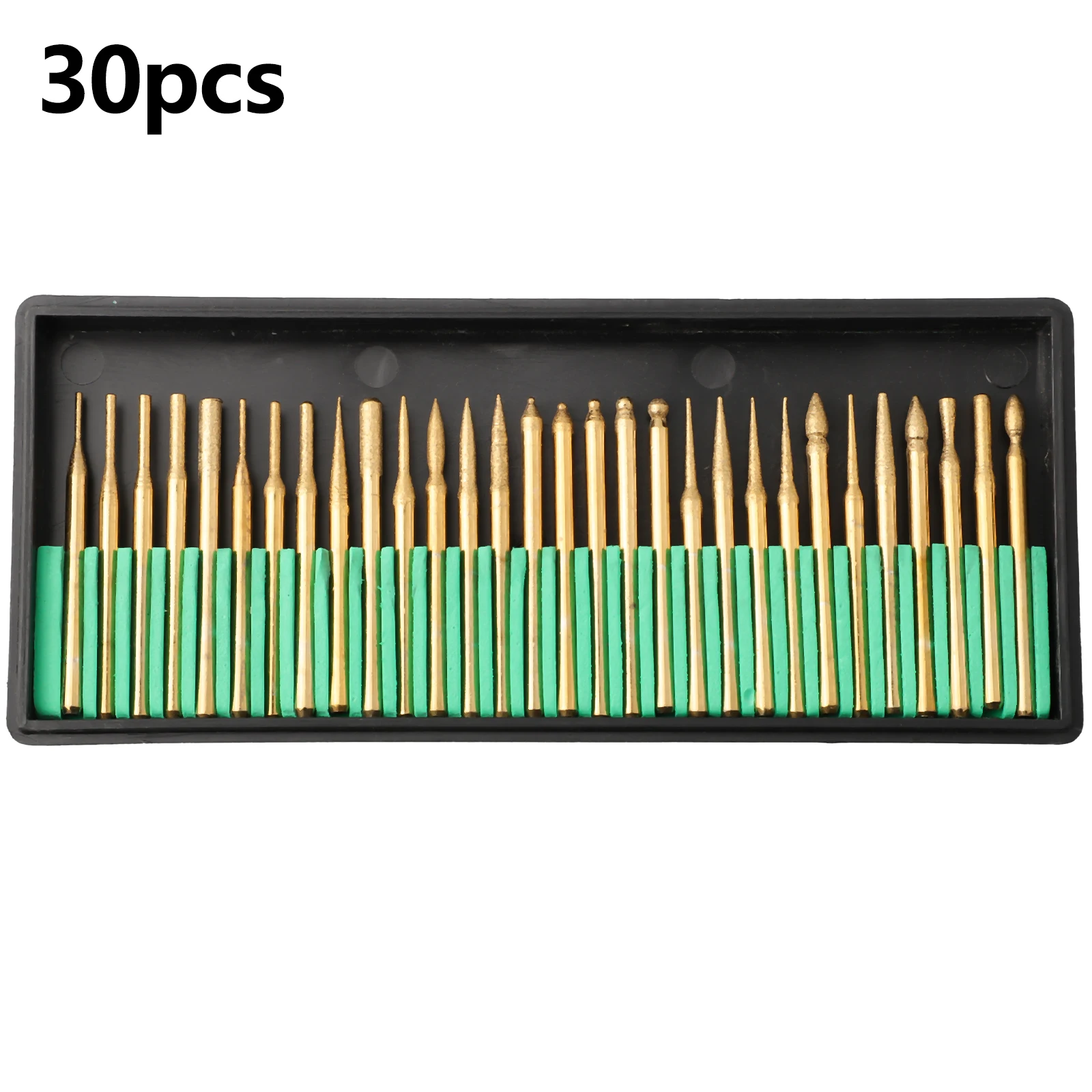 

30pcs Diamond Burrs Set Titanium-Coated Rotary File Needle Point Engraving Carving Polishing For Glass Jade Stone 3mm Drill Bit