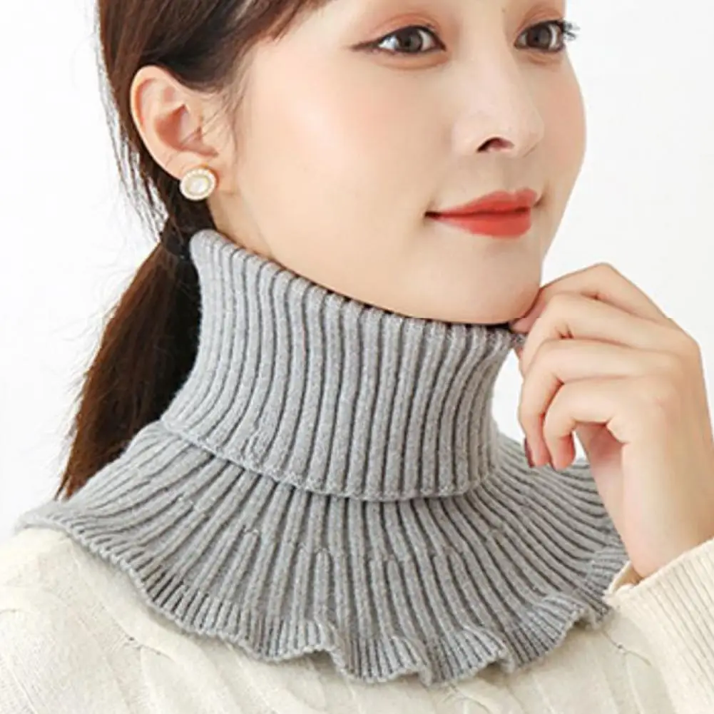 Women Woolen Knitted Fake Scarf Solid Color Turtleneck Winter Pullover Warm Neck Warmer Shoulder Sweater Collar Lady Fake Collar