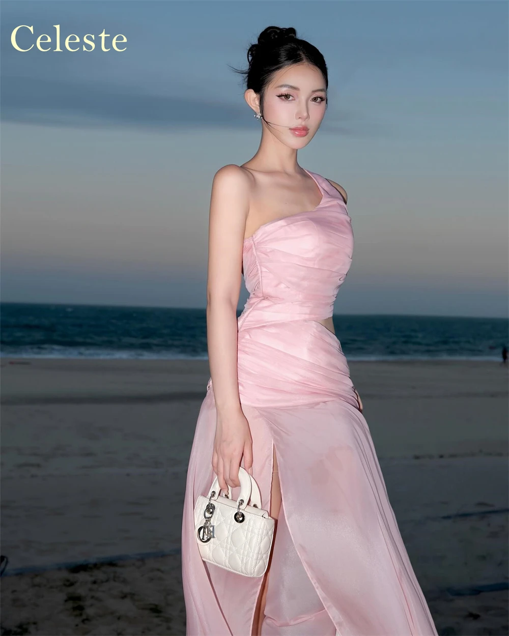 Vestido de noche de Organza rosa Simple personalizado, vestidos modernos sin mangas con un hombro para fiesta de bienvenida, vestidos para ocasiones especiales de moda