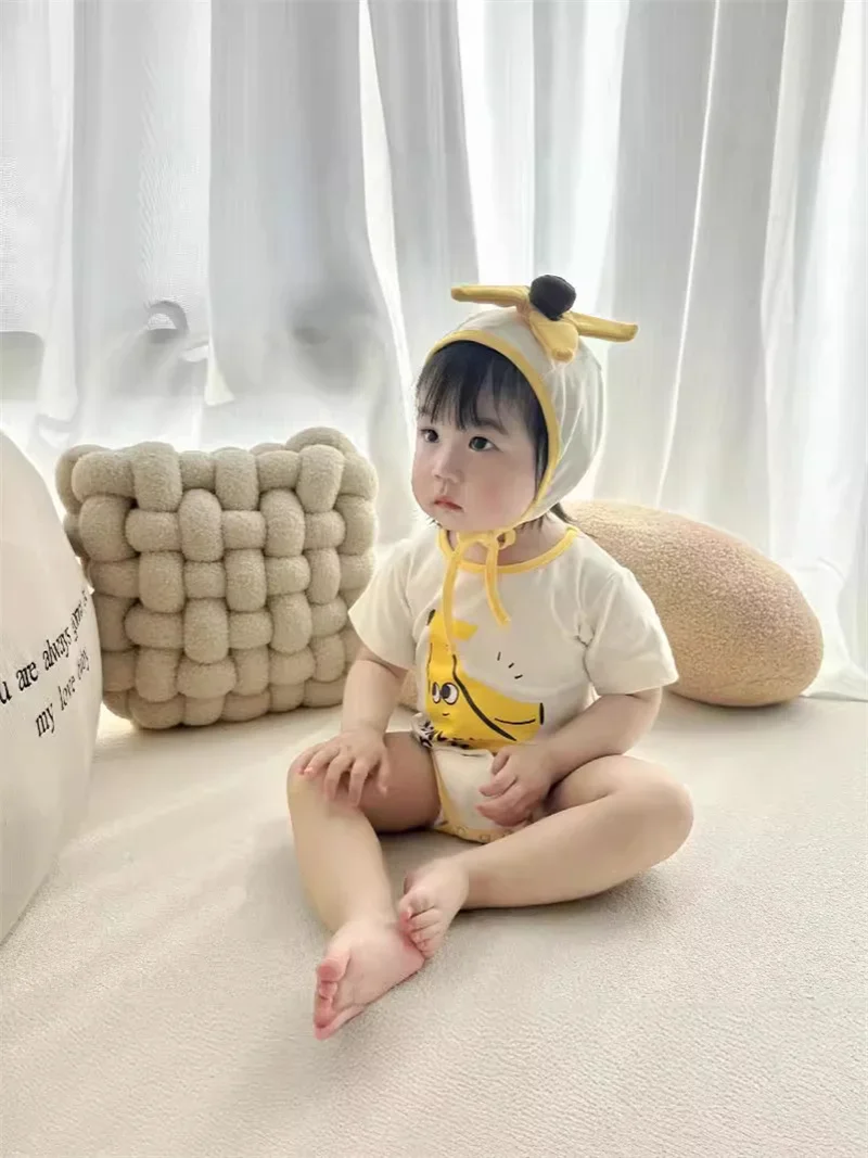 

Newborn Baby Girls Clothes Bodysuits Romper Kawaii Funny banana Modeling Toddler Jumpsuits Baby Onesie Short Sleeve With Hat