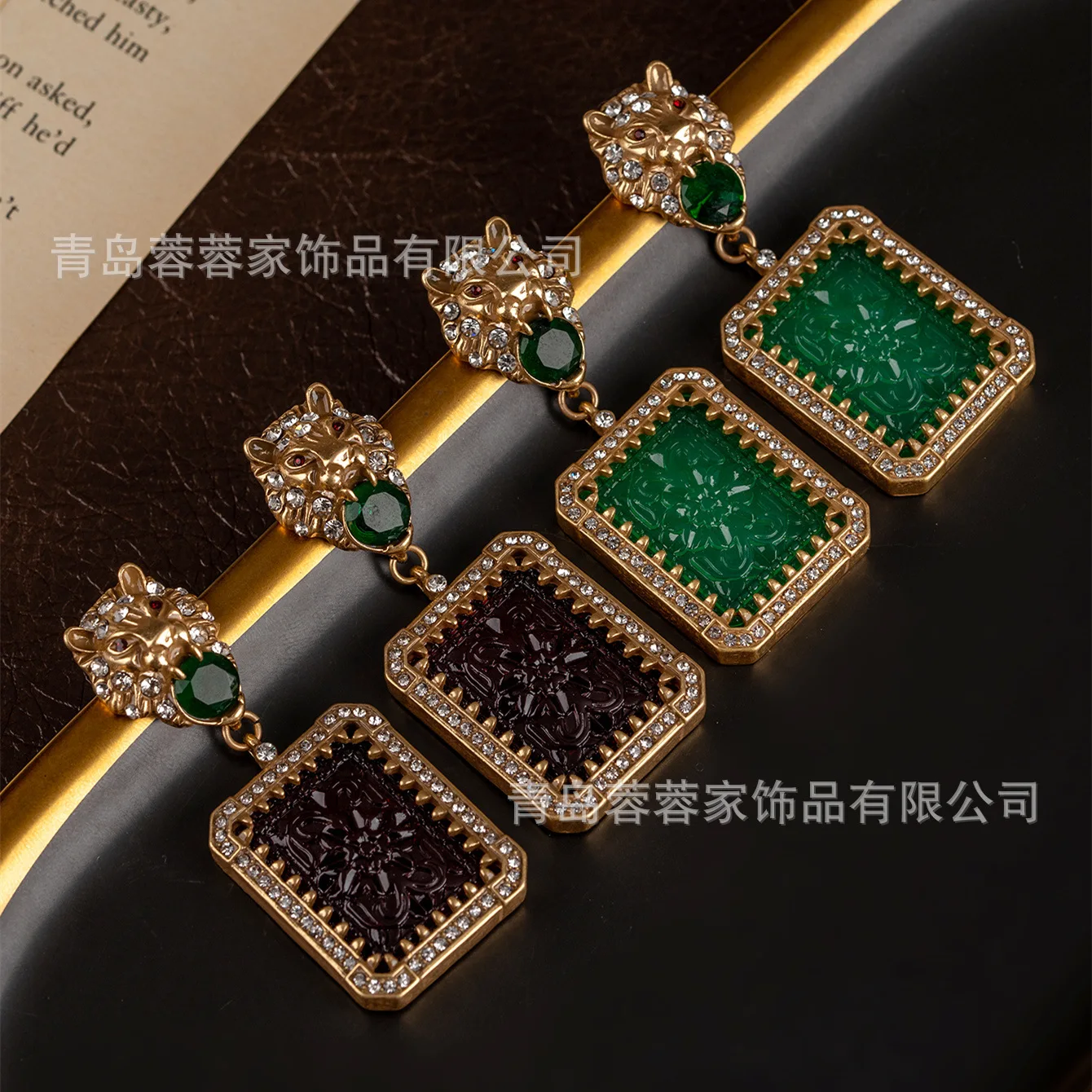 

Винтажные серьги-гвоздики из средневекового сплава с глазурованным цирконом, квадратные серьги в стиле ретро с головой тигра