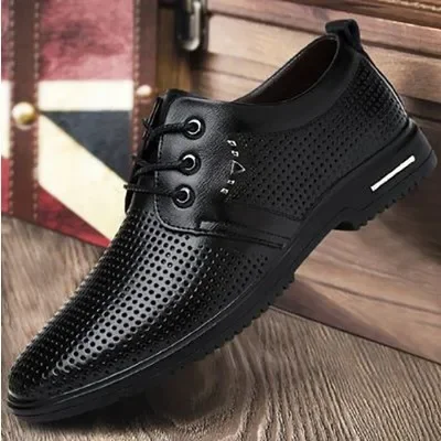 Leather Shoes Men\'s British Soft Bottom Inner Heightening Men Casual Shoes Black Luxury Business Formal Dress Summer Male Shoes