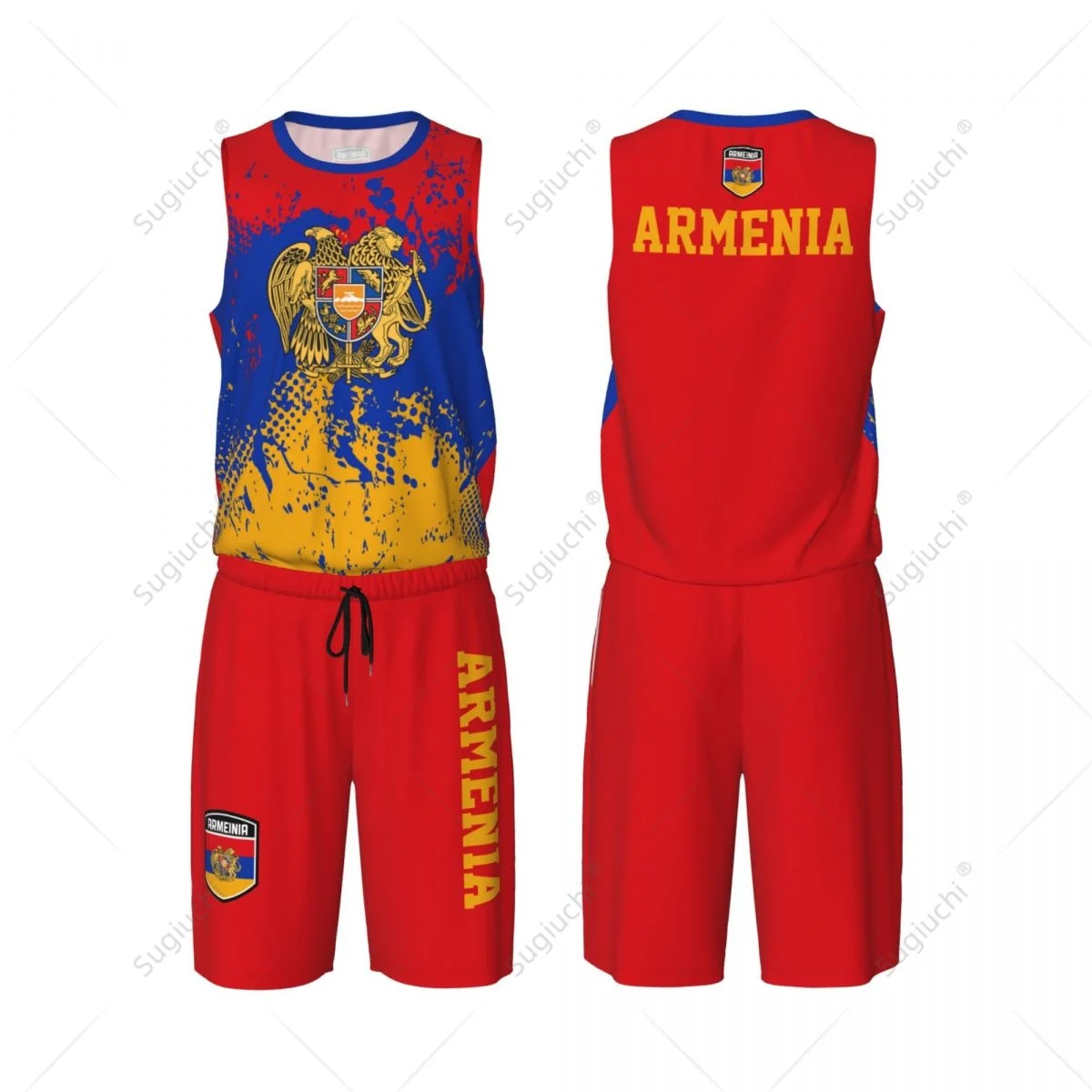 Team-up Armenia Flag Grain Men Basketball Jersey Set Shirt & Pants Sleeveless Custom Name Nunber Exclusive