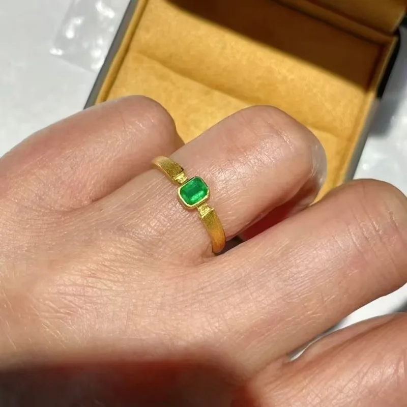 925 Sterling Silver 4x5mm Natural Square Cut Emerald Ring Lovely Girl's Ring Support Test Hot Selling