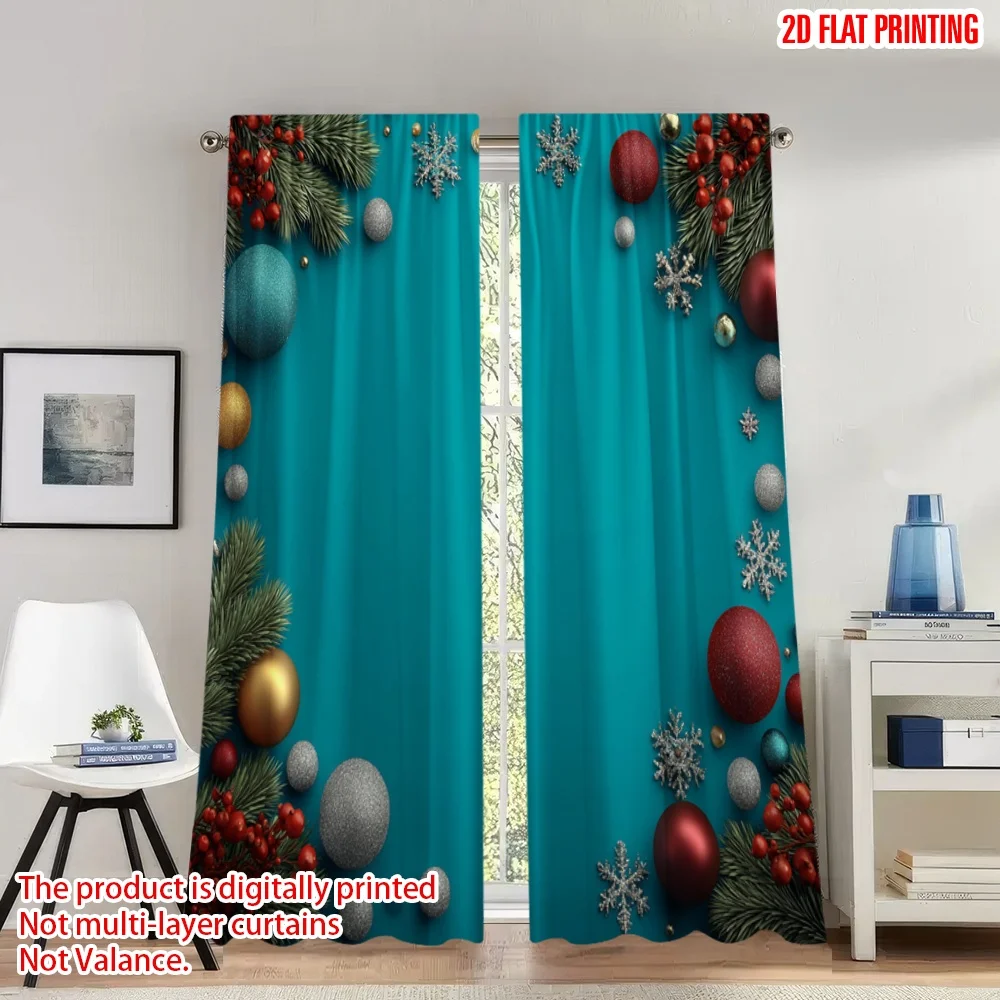 

2pcs 2D flat printing Christmas Hot Party Curtains Christmas Holiday Frame Design Digital Printed Polyester Drapes Holiday