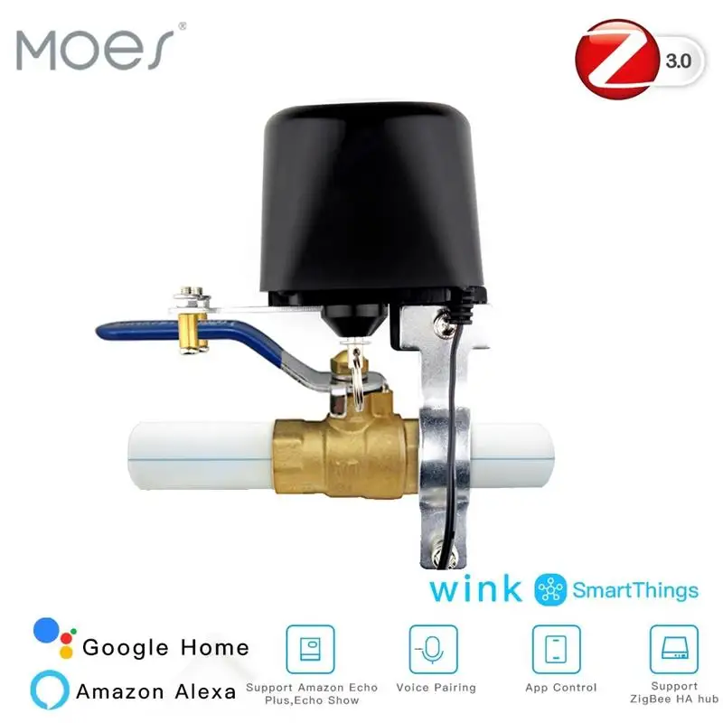 MOES ZigBee 3.0 Smart Gas Water Valve Controller Remote Control Echo Plus Voice Control,Work with Alexa Google Home