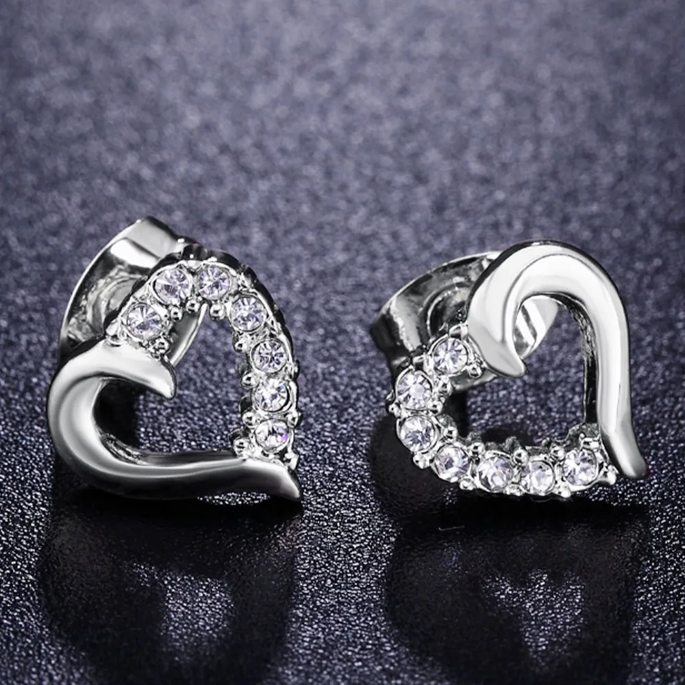 Cute Love Heart Crystal Stud Earrings Fashion CZ Rose Gold Color Plated Earings For Women Ear Jewelry Gift Trend 2025 DWE327