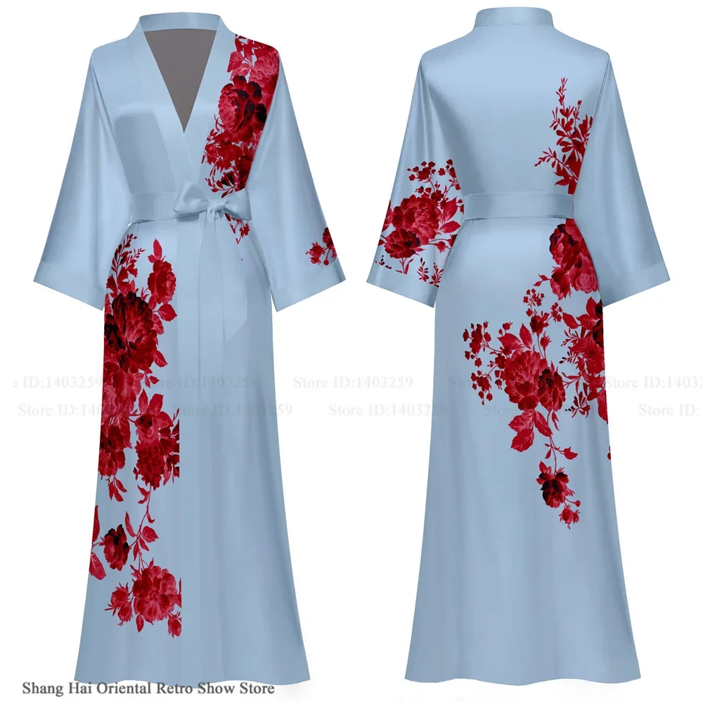

Print Flower Big Size Sexy Nightgown Lounge Wear Kimono Bathrobe Gown Homewear Sleepwear Spring Autumn New Women's Long Robe
