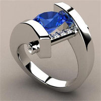 Elegant Fashion Rings for Women Silver Color Round Metal Inlaid Blue White Zicron Stones Ring Wedding Jewelry