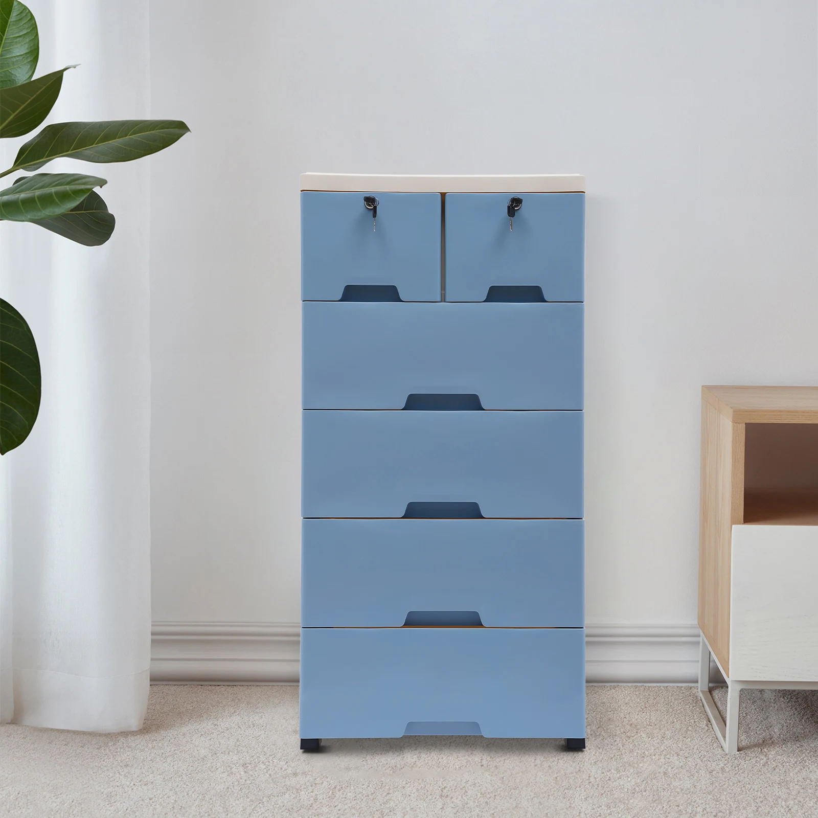 Blue 5-Layer 6-Drawer Storage Cabinet Tower Locker Living Room Unit Organizer 19.7