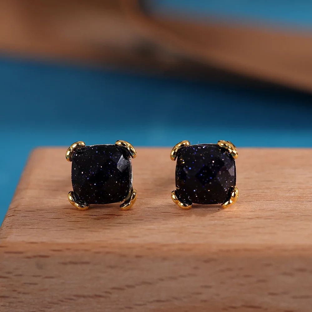BOCAI Simple and Fashion Fresh Earrings for Women S925 Silver Inlaid Cut Blue Sandstone Earrings Birthday Gift