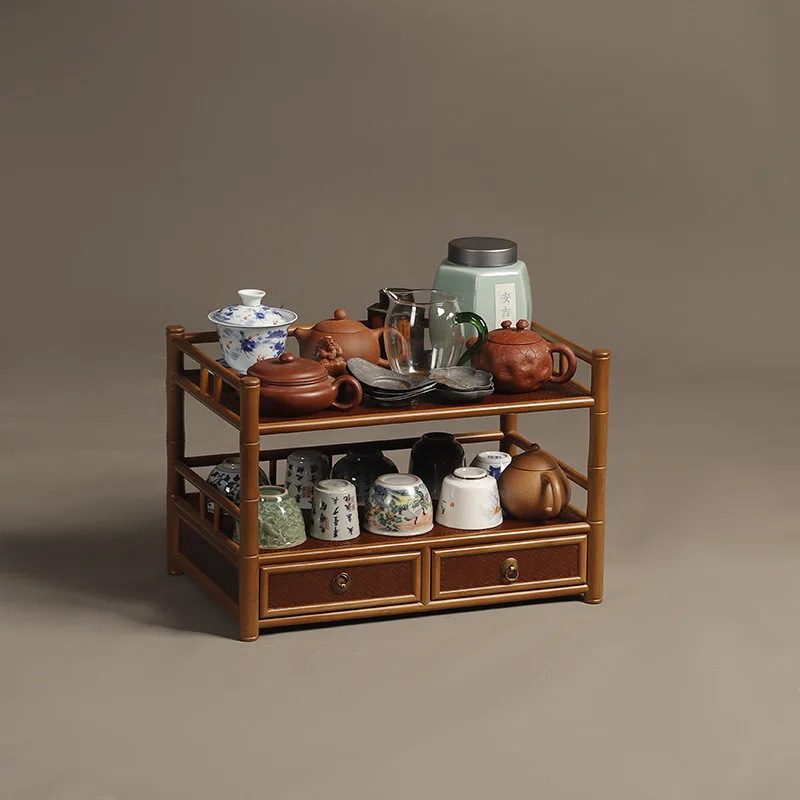 Original bamboo stick tea shed tea set teapot teacup with drawer storage display stand Duobao Pavilion Bogu frame tea set access