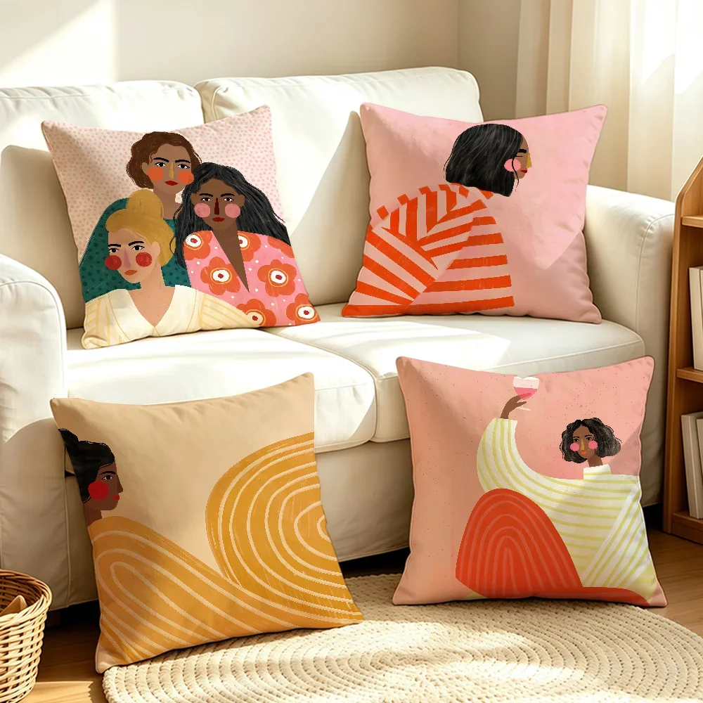 Line Art Women B-Bea M-Muller cushion cover Soft Smooth Hidden Zipper Washable Decorative Couch Office Housewarming Gift