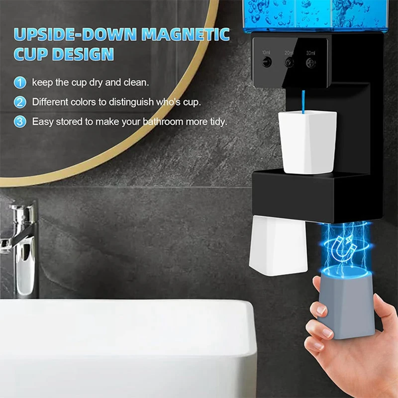 Distributeur AB15-Mouthwash pour HOTouchless 650ML, distributeur automatique fixé au mur de rince-bouche avec 2PCs standard magnétique
