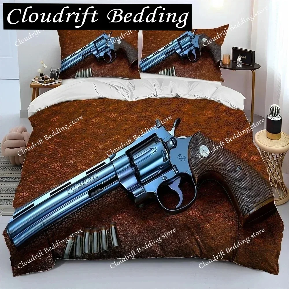 Rifle Revolver Cartridge Gun Comforter Bedding Set,Fashion Duvet Cover Set ,King Queen Size Polyester Quilt Cover