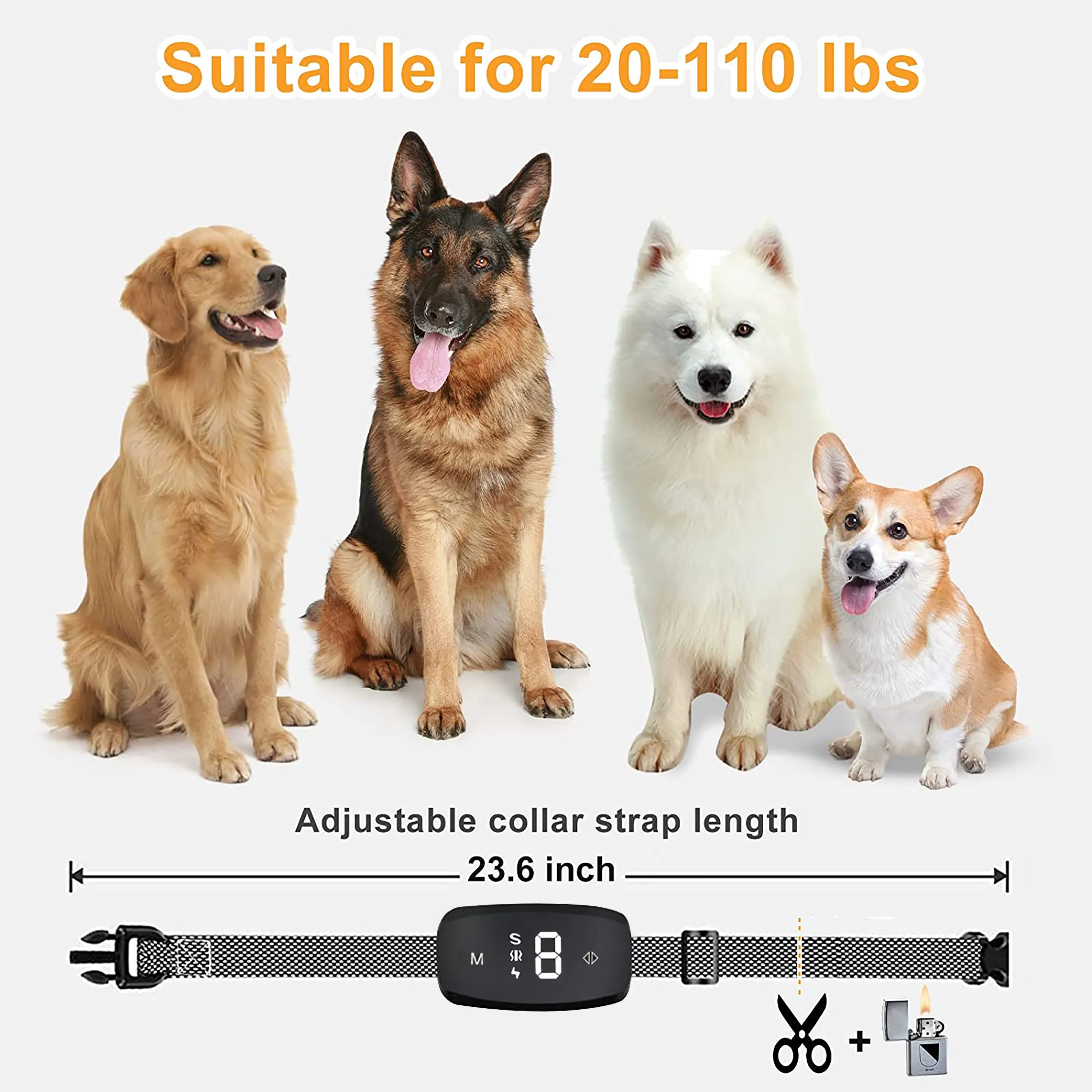 Dog Bark Collar for Large Medium Small Dogs,Smart Bark Collar,Rechargeable Anti Barking Training Collar with 8 Adjustable Sensit