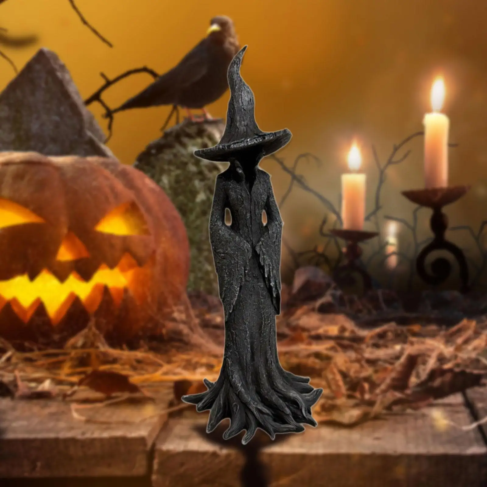 

Halloween Witch Statue Resin Gothic Spooky Witch Figure Desktop Ornament for Home Holiday Party Events Decoration