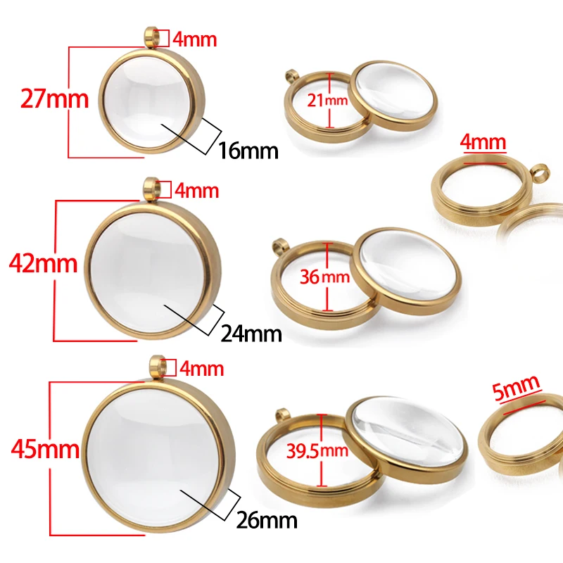 5pc/lot Stainless Steel Twist Floating Locket Pendant Double Curved Glass Locket Medallion Thicker 16mm 19mm For Necklace Making