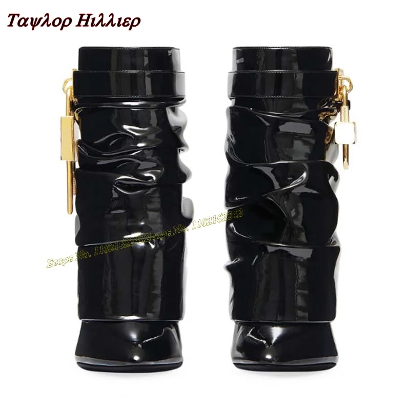 Genuine Leather Black Ankle Boots Pointed Toe Stiletto Pleated Mid-Calf Boots Fashion Catwalk Luxury Sleeve Ladies Boots Spring