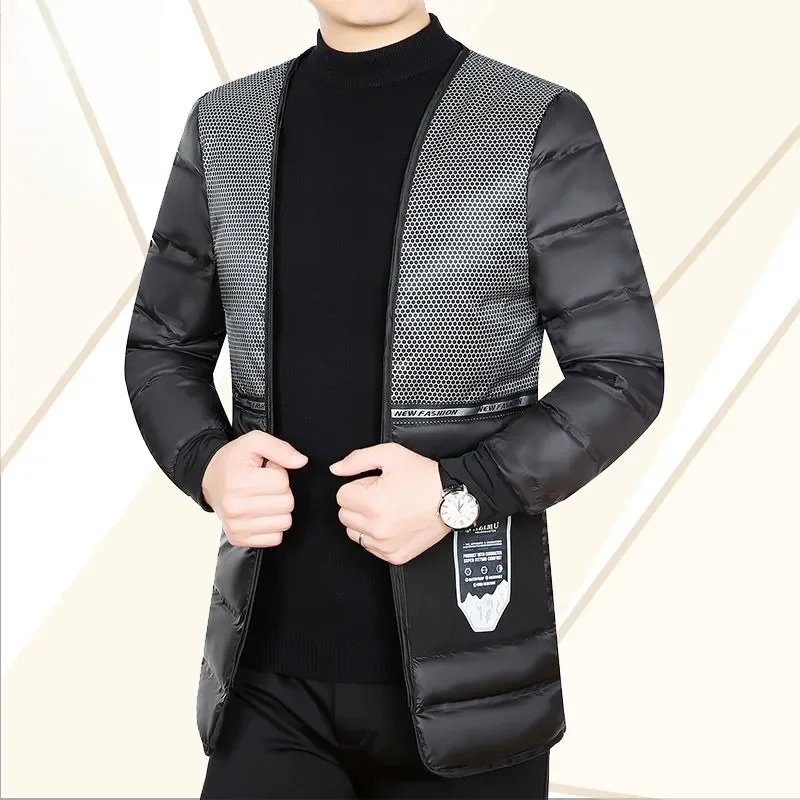 Mantel panjang musim dingin pria, jaket parka santai longgar setengah panjang, jaket tebal hangat mode luar topi dapat dilepas