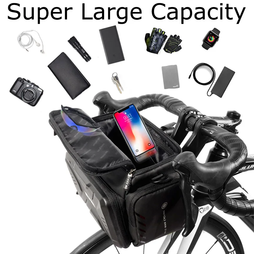 Wild Man Rainproof Bicycle Front Bag Cycling Bag Touch Screen Mountain Bike Handlebar Bag Basket Pannier Storage Capacity 4L