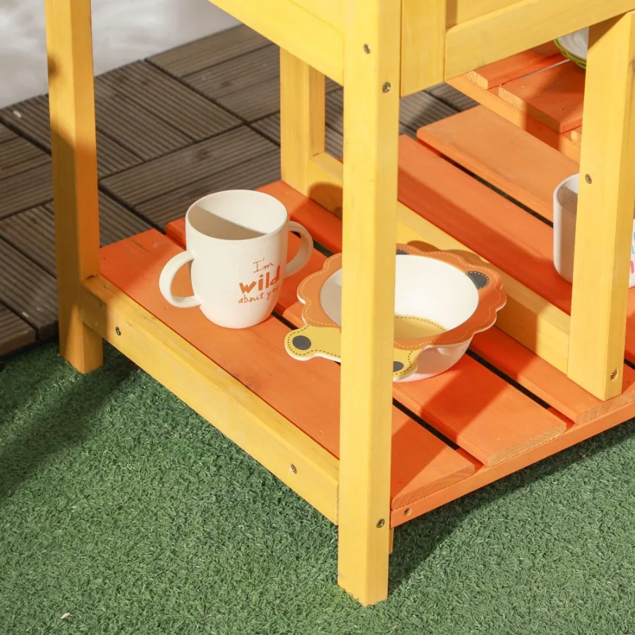 Set da gioco da cucina per esterni da cucina in fango per legno con giocattoli da cucina realistici, rubinetto e ripiani per lavello, regalo per ragazze