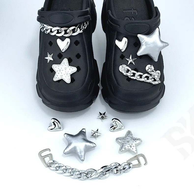 

Silver Star Chain Ins Popular Charms for Crocs Elegant Footwear Decoration DIY Trendy Adornment for Clogs Sandals Christmas Gift