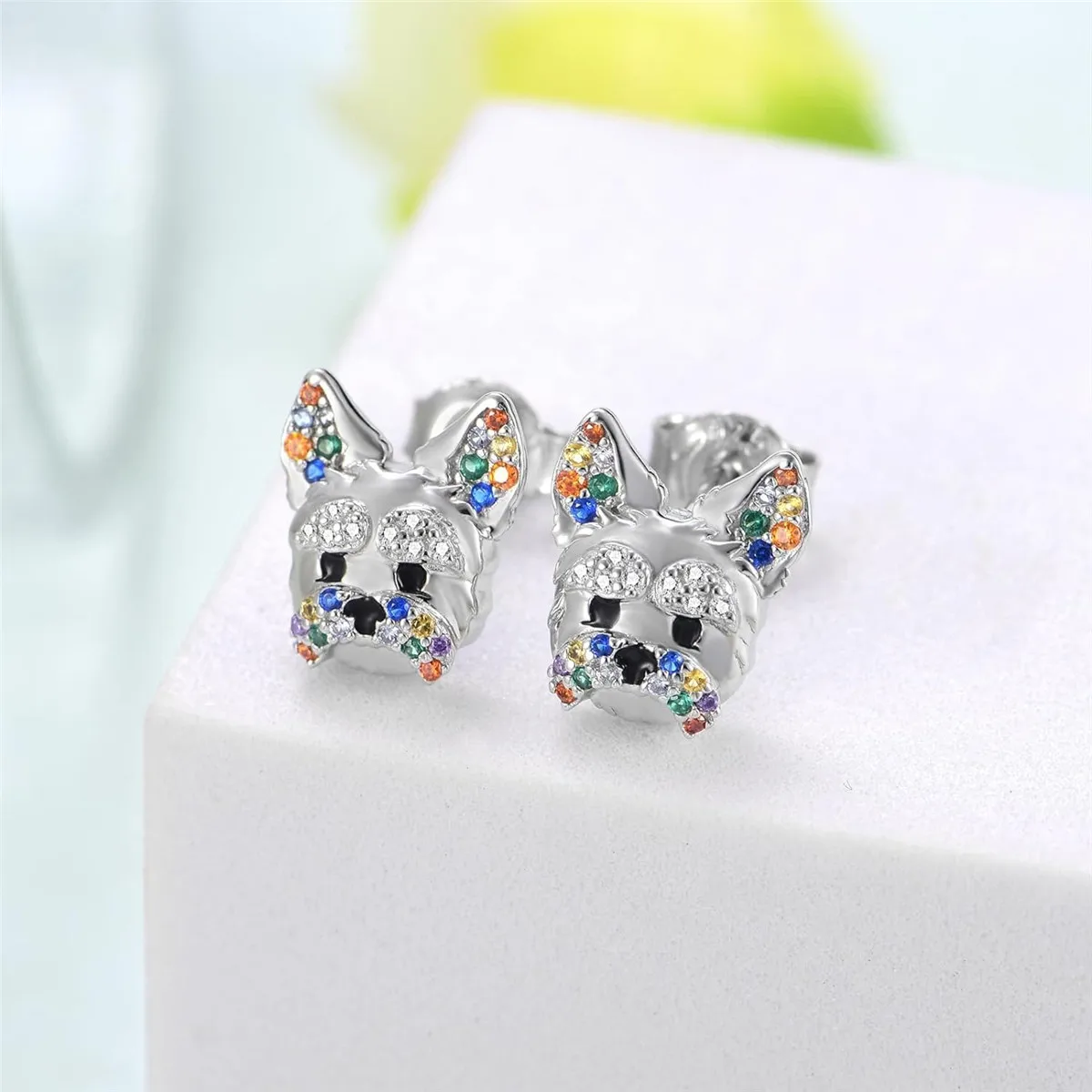 Cute Colorful Rhinestone Yorkshire Earrings Exquisite Women's Cartoon Pet Dog Memorial Jewelry Dog Lover Perfect Holiday Gifts