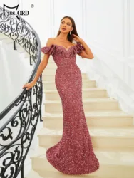 Missord New Dress Women 2023 Trend Off Shoulder Sequin Mermaid Evening Floor Length Dress