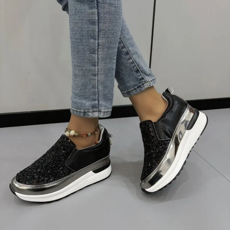 NEW Lazy Women's Flat Shoes Fashion Rhinestone Loers Casual Platform Woman Shoes Slip-On Flats Shoes Casual Women Plus Size 43