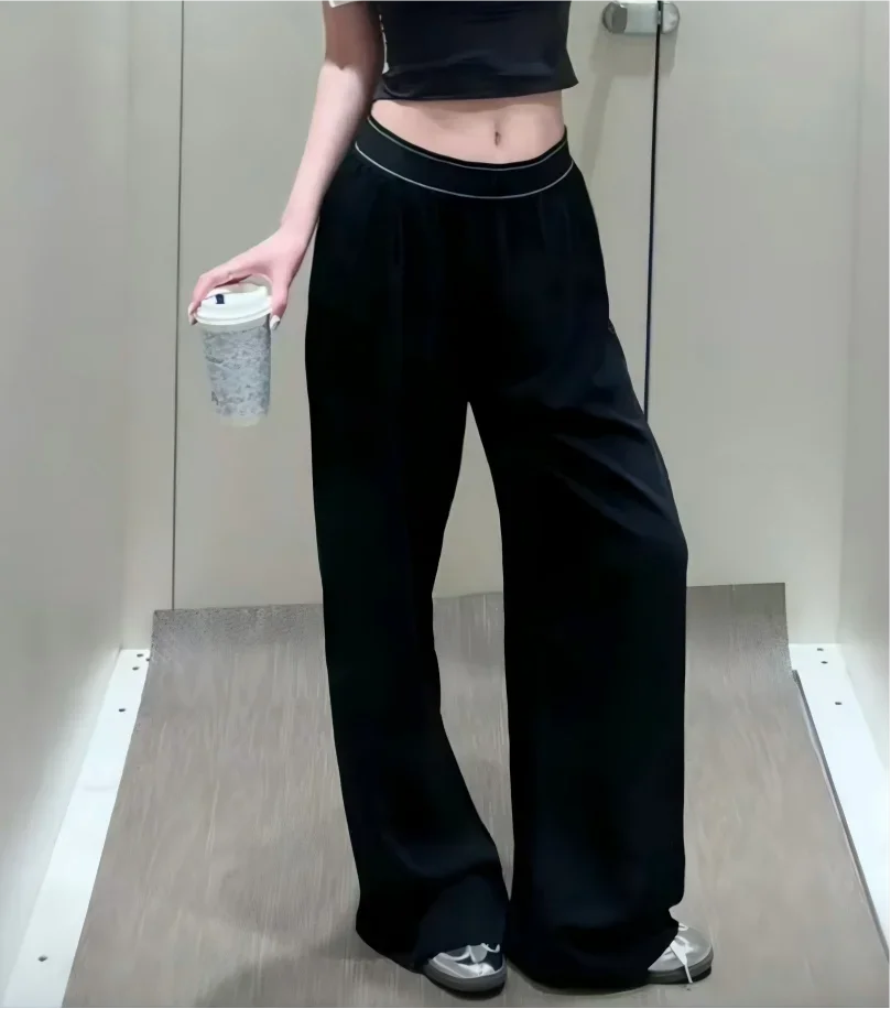 Damen High-Waist Schnelltrocknende Weite Hose, Elastische Taille, Lose Gerade Hose, Leichte Freizeithose für Sommer – Detail 8