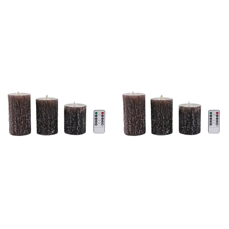 

Flameless Candles Cedar-Bark Dripless Real Wax LED Pillars Include Realistic Flickering Flames (Cedar Bark -6 Pack)