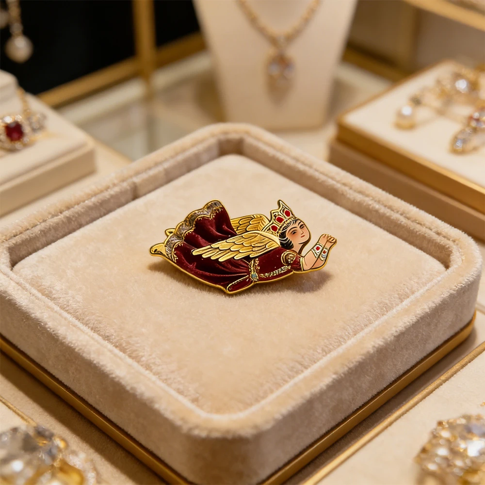 

HIPEE Ancient Persian Angel Brooch Stainless Steel Ancient Iran Brooch Lapel Pin Persia Historical Jewelry Accessory