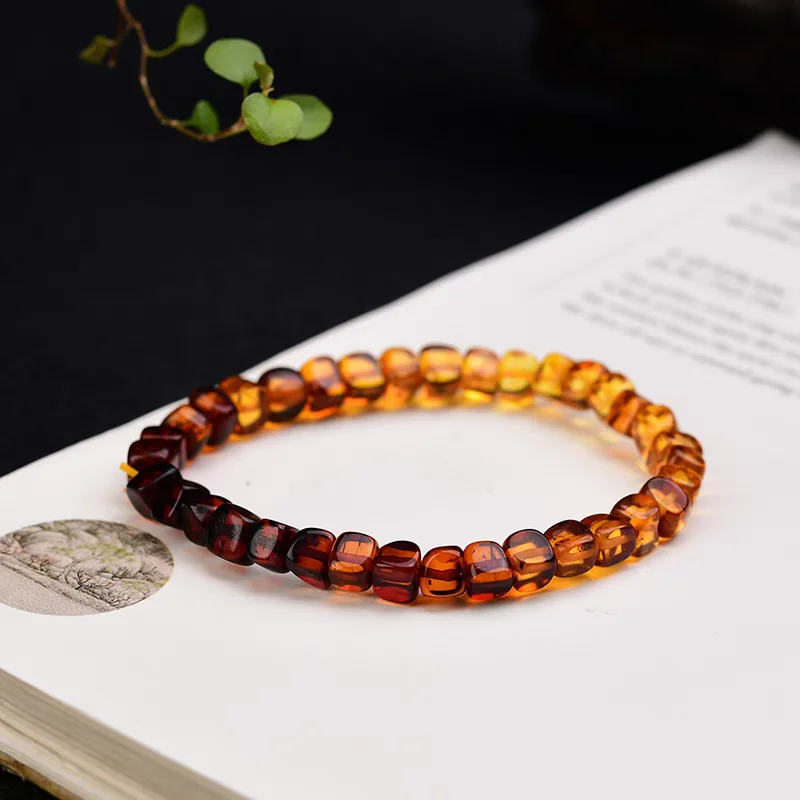 

Natural Rainbow Red Amber Beads Yellow Amber Bracelet Women 7mm Healing Stretch Amber Jewelry AAAAA