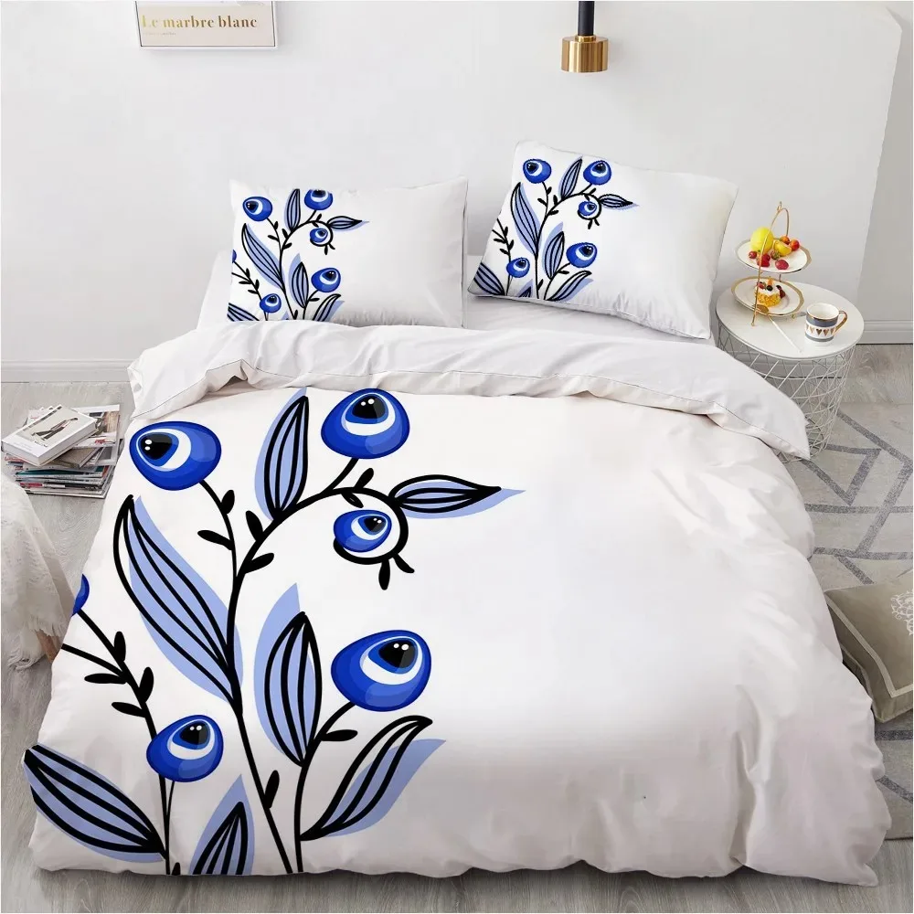 

3D Evil Eye Duvet Cover Set Design Magic Drawing Eyes Bedding Sets Blue White Bedclothes King Full Twin Quilt Cover Queen Size