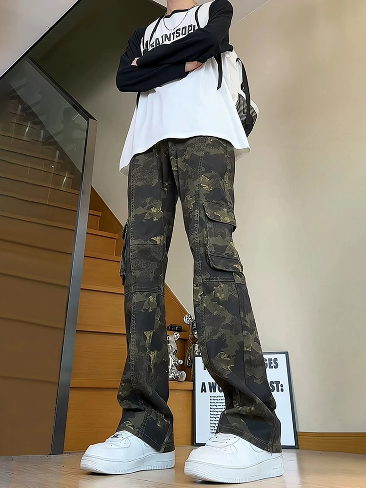 

Мужские джинсы American Sle в камуфляжном стиле, расклешенные, с высокой талией, прямые, удлиненные, из денима, для работы, модель Lumberja