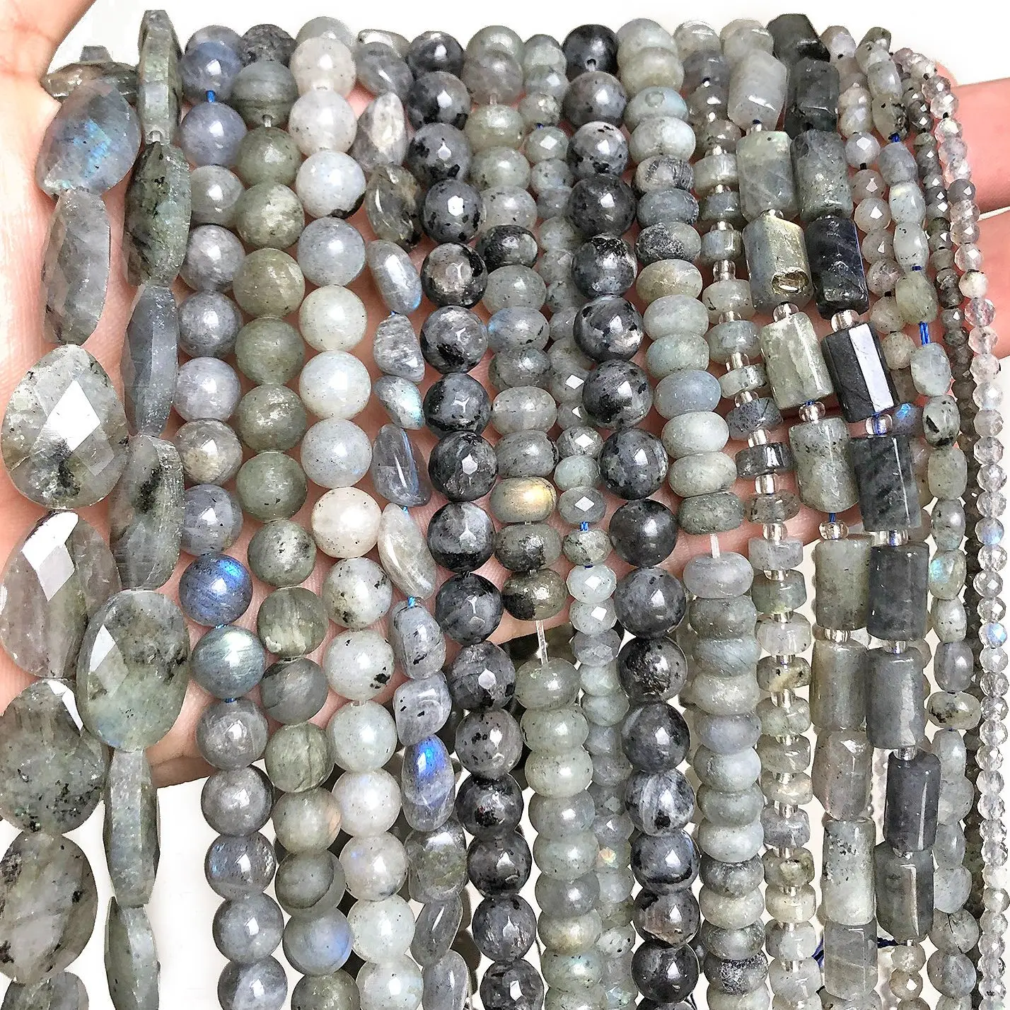 Natural Gray Labradorite Faceted Loose Stone Beads Round Heart Irregular Matte For DIY Making Bracelet Necklace Jewelry Charm