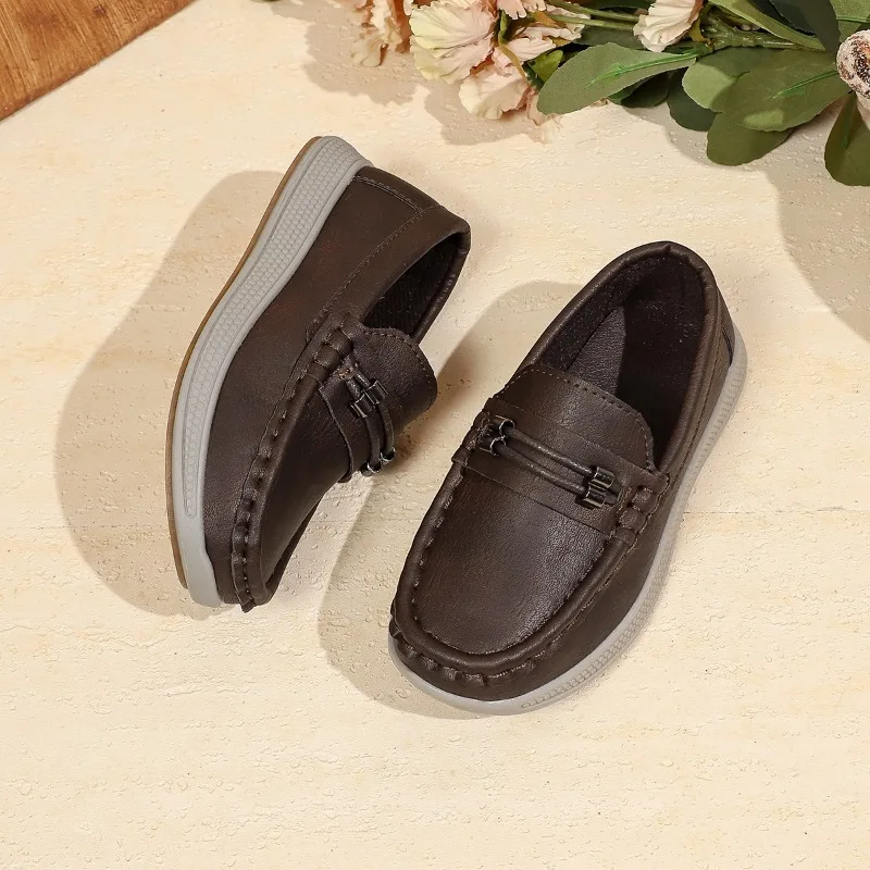 JGSHOWKITO Children's Leather Shoes Simple Fashion Perform School Shoes Boys Black Slip-on Soft Bottom Kids Uniform Flat Shoes