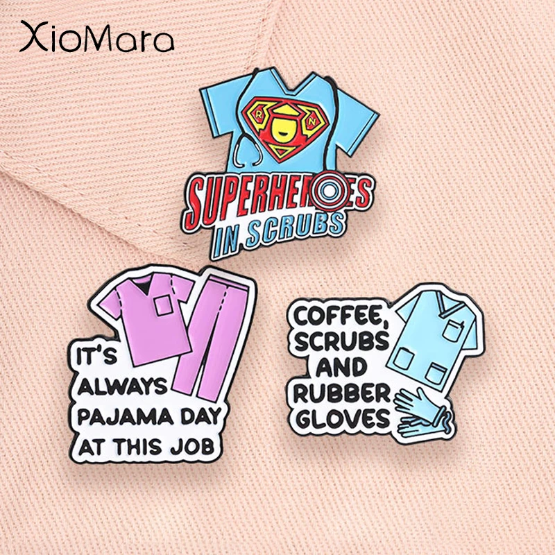 Coffee Scrubs and Rubber Gloves Enamel Pin Superheroes in Scrubs Medical Stethoscope RN Doctor Brooches Lapel Badge Jewelry Gift