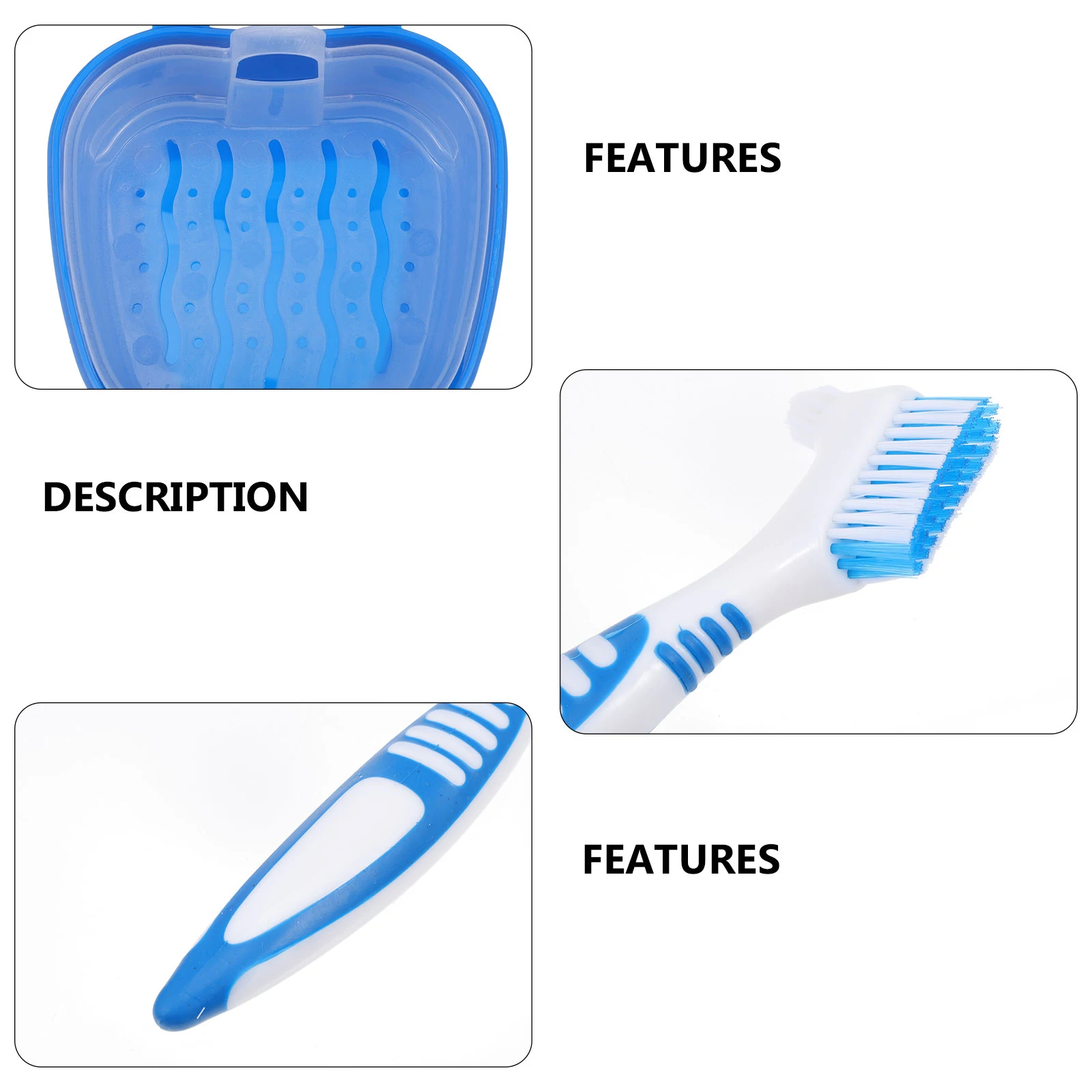 

Denture Box Set False Teeth Container Portable Holder Cleaner ABS PP Travel Size Includes Brush Professional Bristles Non Slip