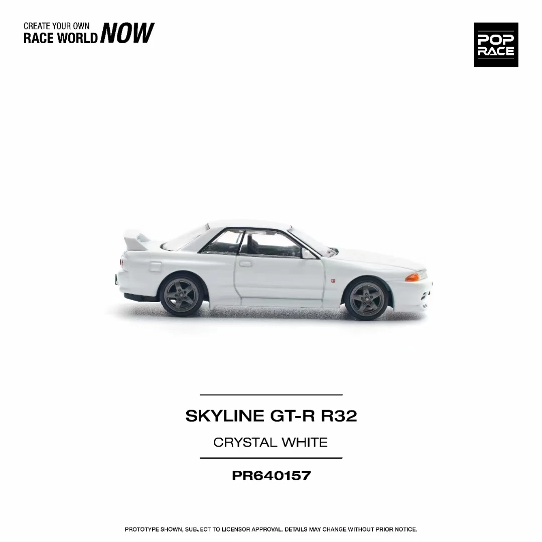 PreSale Pop Race 1:64 Skyline GTR R32 Crystal White Diecast Diorama Car Model Collection Miniature Toys